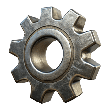 vibrant modern Metallic 3d Printed Gear Isolated on White professional png