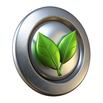 impressive modern Metallic Button and Green Leaf Stem Transparent Background high quality png