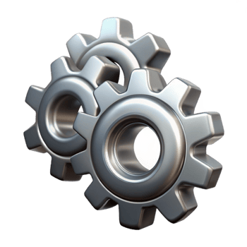 elegant contemporary Metallic Gear Cogs in Zero G Transparent detailed png