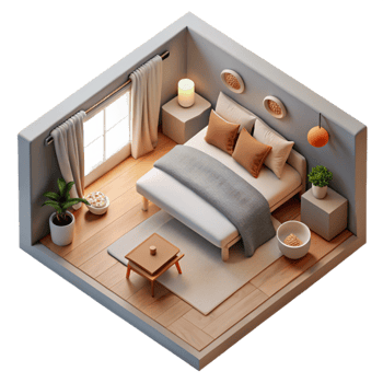 dramatic rustic Minimalist Bedroom Top View Isolated original png