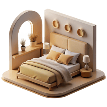 vibrant rustic Minimalist Bedroom with Beige Bedding Cutout exclusive png