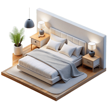 wonderful creative Minimalist Bedroom with White Bedding Transparent Background detailed png