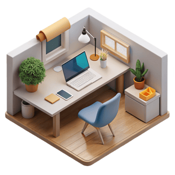serene vintage Minimalist Home Office Setup Top View Cutout png