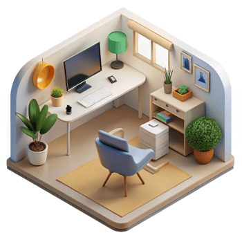 serene artistic Minimalist Home Office Setup Top View Cutout professional png