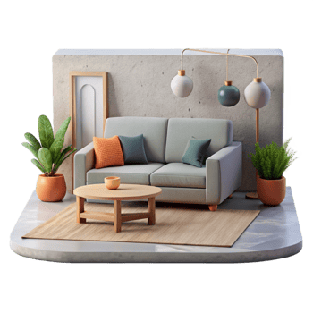 vibrant modern Minimalist Living Room Side View Isolated professional png