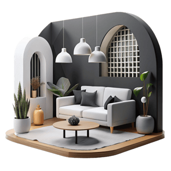 dramatic rustic Minimalist Living Room with Gray Rug Cutout png