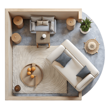 vibrant modern Minimalist Living Room Top View Cutout exclusive png