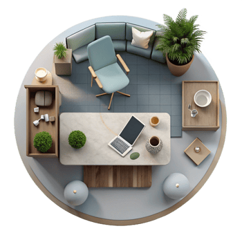 elegant modern Minimalist Workspace Top View Transparent authentic png