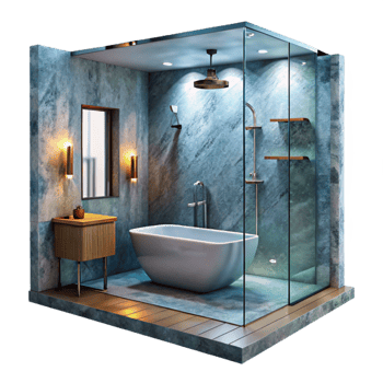 beautiful traditional Modern Bathroom with Glass Shower Isolated genuine png
