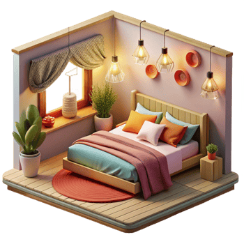 serene creative Modern Bedroom Interior Cozy Lighting Isolated high quality png