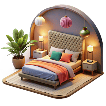 stunning artistic Modern Bedroom Interior Cozy Lighting Isolated high quality png
