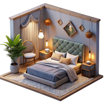 wonderful creative Modern Bedroom Interior Cozy Lighting Isolated original png