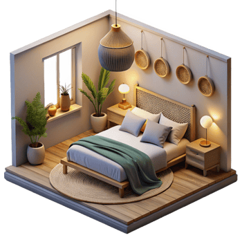 magnificent abstract Modern Bedroom Interior Cozy Lighting Isolated authentic png