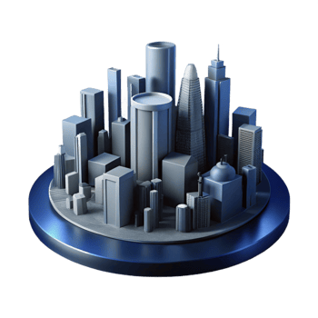 dramatic traditional Modern Cityscape Silhouette Isolated with Dark Blue Background high quality png