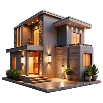 vibrant creative Modern Home Exterior Warm Lighting Cutout professional png
