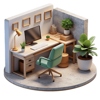 elegant minimalist Modern Home Office with Desk and Chair Cutout professional png