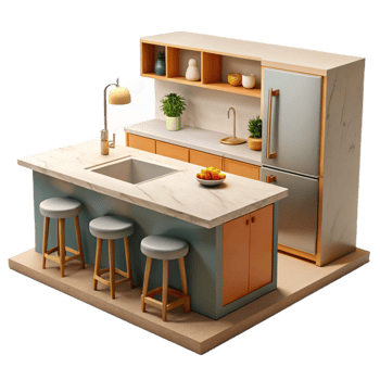 dramatic modern Modern Kitchen with Island Isolated detailed png