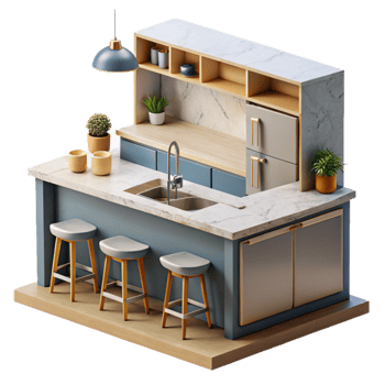 dramatic rustic Modern Kitchen with Island Isolated genuine png