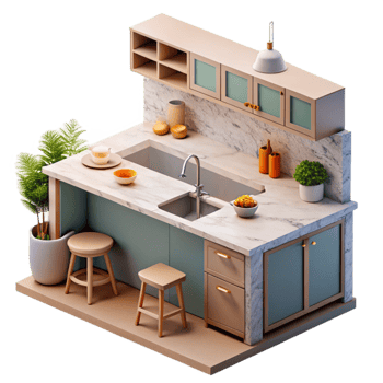 stunning artistic Modern Kitchen with Island Isolated png