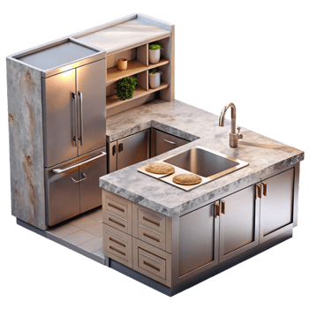 dramatic traditional Modern Kitchen with Stainless Steel Appliances Isolated exclusive png