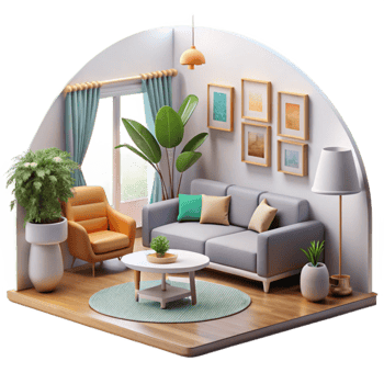 stunning classic Modern Living Room Interior Design Isometric View Cutout high quality png
