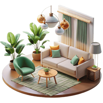 magnificent minimalist Modern Living Room Interior Design Isometric View Cutout professional png