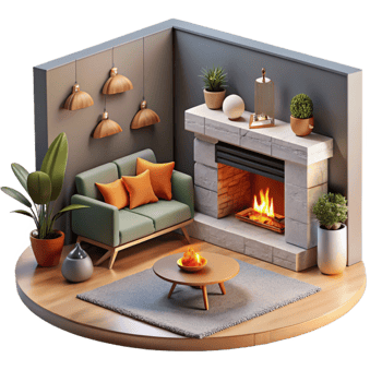 beautiful creative Modern Living Room with Gray Sofa Isolated Element png