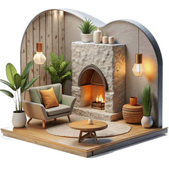wonderful vintage Modern Living Room with Gray Sofa Isolated Element professional png