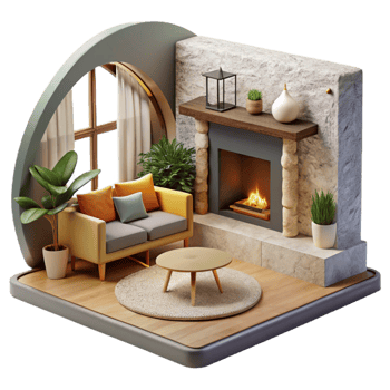 extraordinary abstract Modern Living Room with Gray Sofa Isolated Element exclusive png