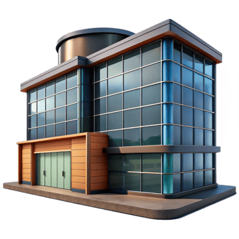 dramatic artistic Modern Office Building Exterior Cutout with Glass Facade premium png