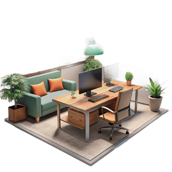vibrant classic Modern Office Interior with Plants Isolated high resolution png