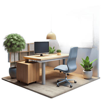 beautiful vintage Modern Office Interior with Plants Isolated detailed png
