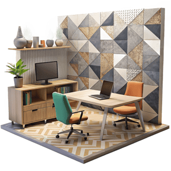 dramatic rustic Modern Office Interior with Plants Isolated authentic png