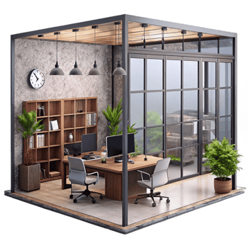 elegant creative Modern Office Interior with Plants Isolated genuine png