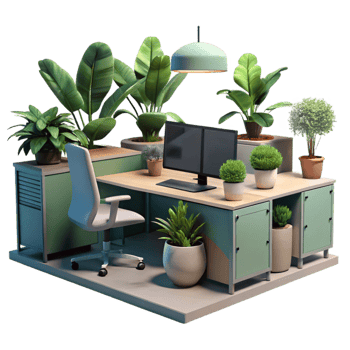 vibrant contemporary Modern Office Interior with Plants Isolated high resolution png