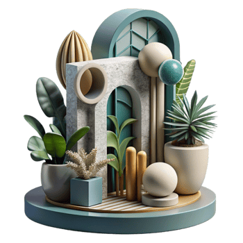 serene vintage Modern Sculpture with Integrated Plants Cutout exclusive png