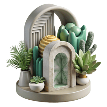 wonderful artistic Modern Sculpture with Integrated Plants Cutout professional png
