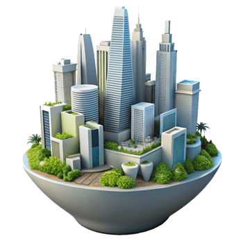 magnificent artistic Modern Vertical City with Sky Gardens Isolated original png