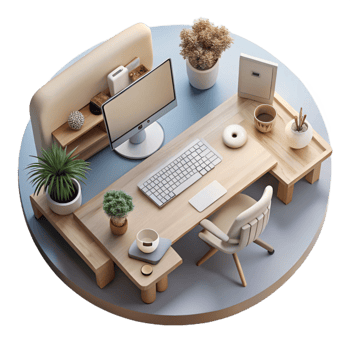 magnificent vintage Modern Workspace Setup Top View Transparent Background detailed png