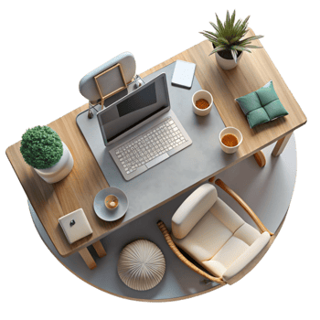 beautiful artistic Modern Workspace Setup Top View Transparent Background authentic png