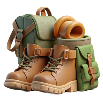 serene modern Muted Tones Hiking Boots and Backpack Cutout professional png