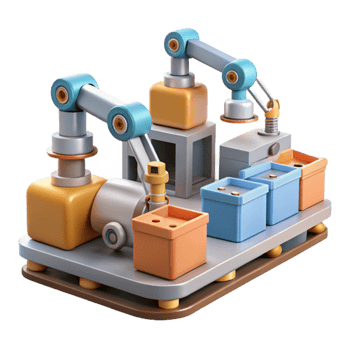 extraordinary contemporary Nanobot Assembly Line in Factory Setting Transparent Background premium png