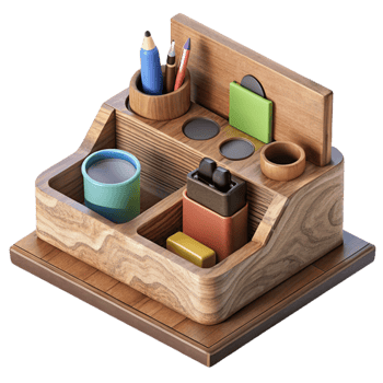 magnificent traditional Natural Wood Desk Organizer Top View Isolated exclusive png