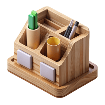 stunning modern Natural Wood Desk Organizer Top View Isolated detailed png