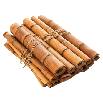 Bundle of Dried Golden Brown Bamboo Poles Tied with Twine png