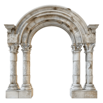 A majestic stone archway with weathered columns and intricate detailing, reminiscent of ancient Roman or Greek architecture png