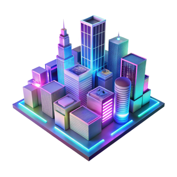 vibrant classic Neon Cityscape at Night Cutout Transparent Background high quality png