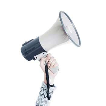 A hand holding a megaphone making an announcement or protest png