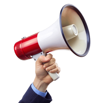 Hand holding a red and white megaphone png