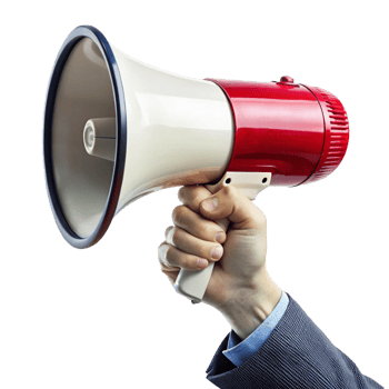 A hand holding a white megaphone png